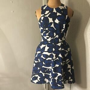 Banana Republic Blue Leaf Floral Printed High Low Dress 0 Wedding Retrogirl Glam